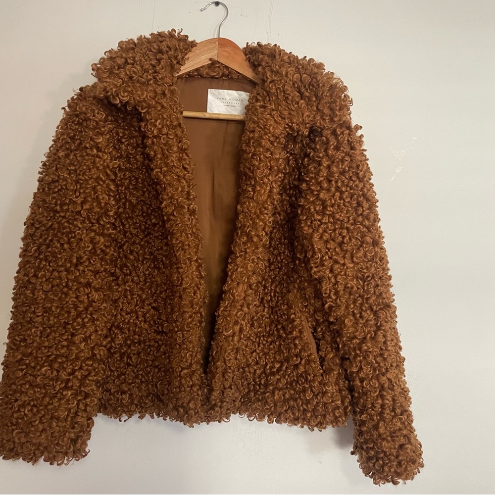 Zara Brown Curly Faux Fur Jacket